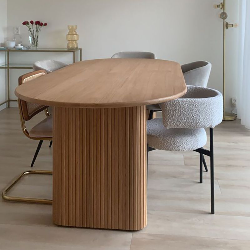 Modern Solid Wood Dining Table Oval Table with Double Pedestal Clearhalo 'Dining Tables & Seating' 'Dining Tables' 'dining_table' 'furn' 'furn_dining_table' 'Furniture' 'furniture_dining_table' 'Kitchen & Dining Furniture' 'kitchen' 'kitchen_dining_table' 1200x1200_31805ec7-3946-454f-9934-1cf12cb8a445