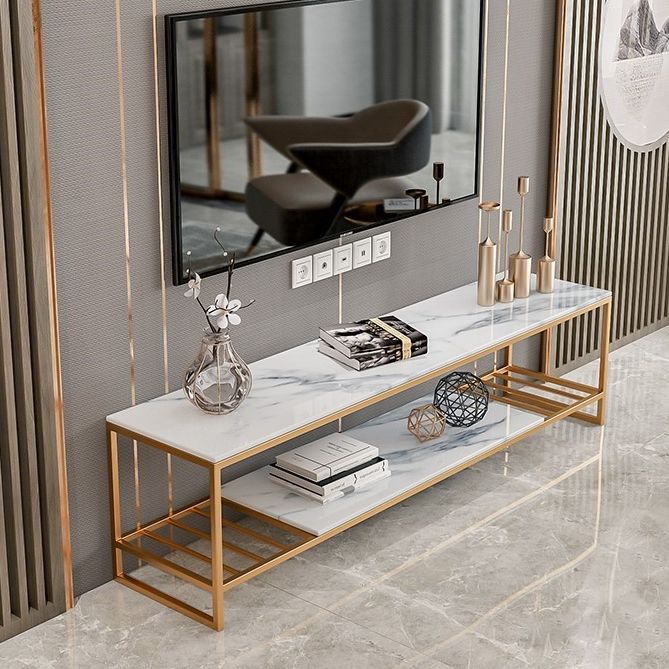 17.72 "H TV Style Glam Style Open Rangement Console TV avec 2 étagères pour le salon