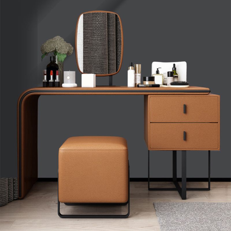 Vanity Mirrored Faux Leather Makeup Dressing Table Stool Set, 28.74" Clearhalo 'Bedroom Furniture' 'furn' 'furn_makeup_vanities' 'Furniture' 'Makeup Vanities' 'makeup_vanities' 1200x1200_318806ef-9067-4574-bd50-76a63c25cc04