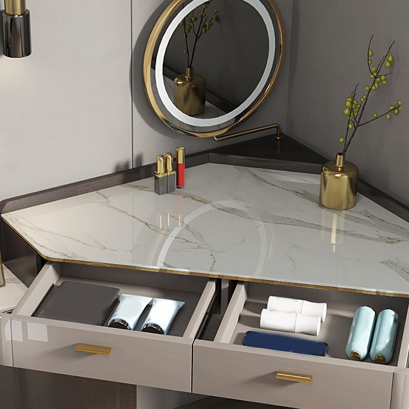 Glam Style White/gray Rock Slate Countertop Metal Base with 3/4 Drawer Dresser Clearhalo 'Bedroom Furniture' 'furn' 'furn_makeup_vanities' 'Furniture' 'Makeup Vanities' 'makeup_vanities' 1200x1200_31897d8d-7ebc-4e8f-a36a-db23e593cc69