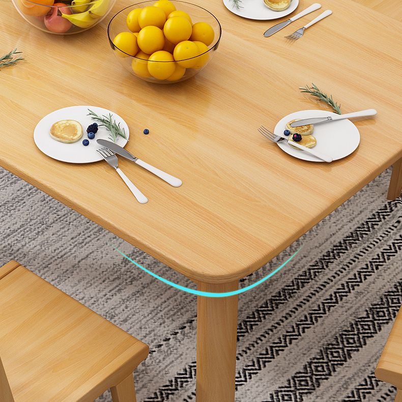 Rubberwood Solid Wood Dining Table Mid-Century Rectangle Table in Natural and Walnut