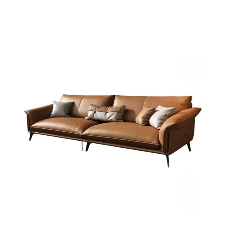 Orange Sponge Padded Leather Sofa with Pillow Back and Flared Armrest Sectional Clearhalo 'furn' 'furn_sectionals' 'Furniture' 'furniture_sectionals' 'Living Room Furniture' 'Sectionals' 1200x1200_318f68db-6cc7-4ee6-843a-7c31d6c01f7a
