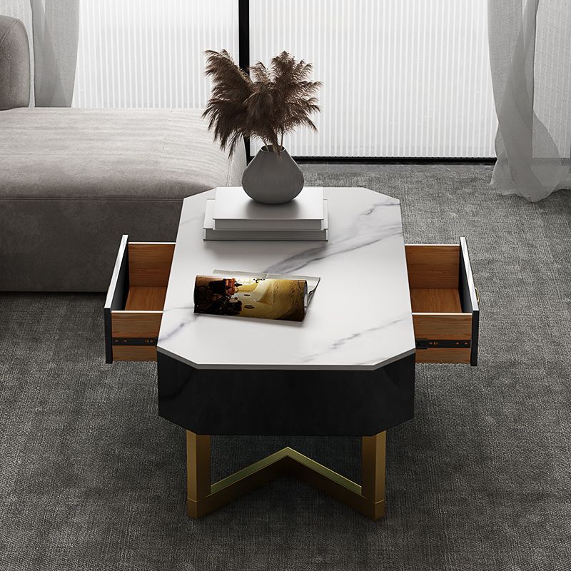17.7" Tall Modern Metal Sled Base Slate Rectangular Top Coffee Table with Drawers Clearhalo 'Coffee & Accent Tables' 'Coffee Tables' 'coffee_tables' 'furn' 'furn_coffee_tables' 'Furniture' 'furniture_coffee_tables' 'Living Room Furniture' 1200x1200_3190cd45-d85e-450d-bb22-00cbce61d0a3
