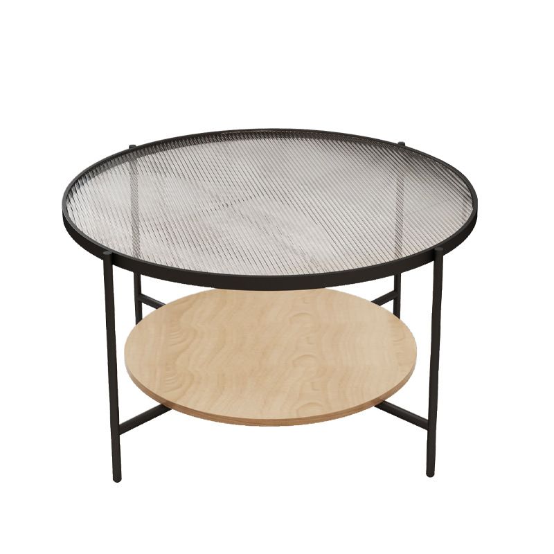 Round Glass Cross Legs Coffee Cocktail Table with Storage Shelf - 17.7" H Clearhalo 'Coffee & Accent Tables' 'Coffee Tables' 'coffee_tables' 'furn' 'furn_coffee_tables' 'Furniture' 'Living Room Furniture' 1200x1200_3190d4a5-88e3-413d-a7b1-1e0712c59006