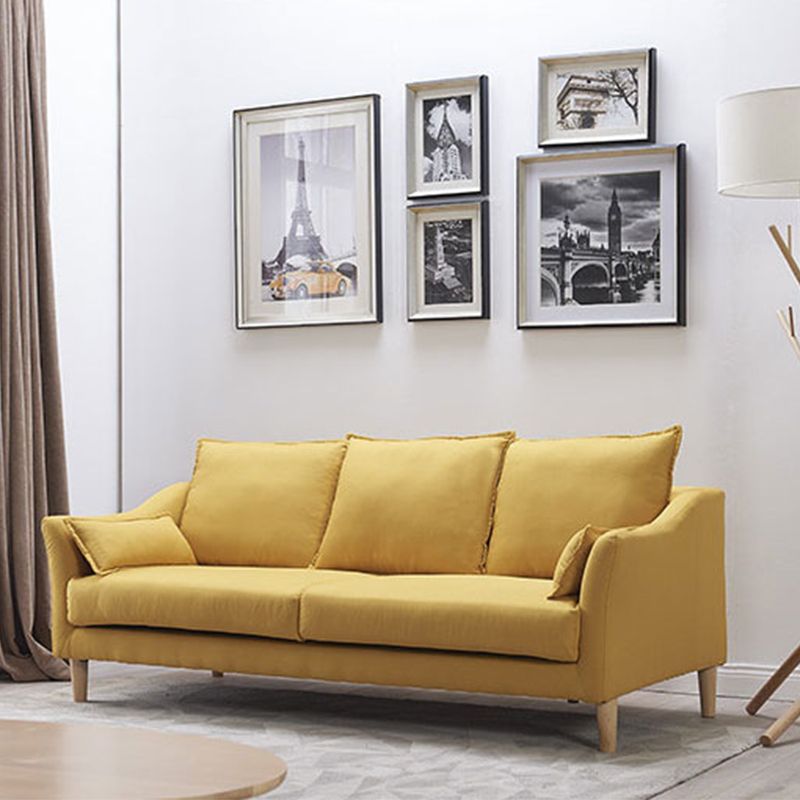 Divano posteriore in tessuto. Divano braccio inclinato moderno con gambe in legno