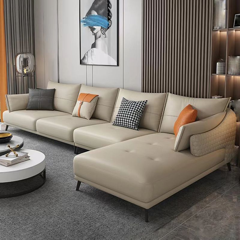 131.88" L x 66.92" W x 33.46" H Genuine Leather Sofa Pillow Top Arm Sectional Clearhalo 'furn' 'furn_sectionals' 'Furniture' 'furniture_sectionals' 'Living Room Furniture' 'Sectionals' 1200x1200_31962549-c75f-4aca-9c5c-ceac7584e9bb