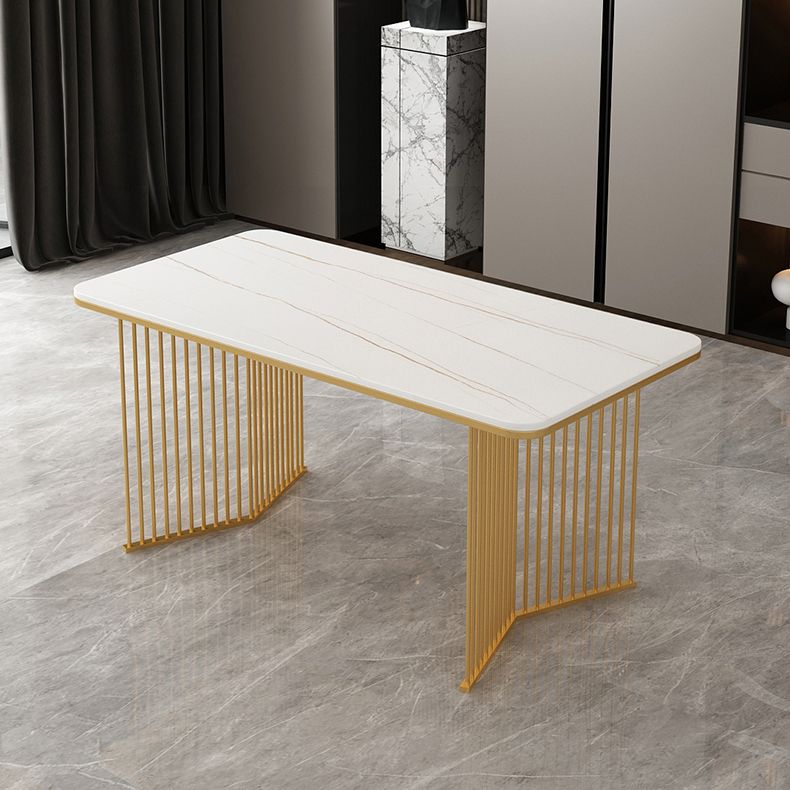 Rectangular Sintered Stone Dining Table Modern Black-white Furniture with Double Pedestal