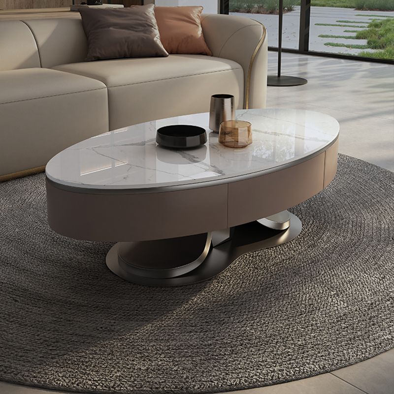 Glam Stone Single Coffee Table Pedestal Coffee Cocktail Table with Storage Drawers Clearhalo 'Coffee & Accent Tables' 'Coffee Tables' 'coffee_tables' 'furn' 'furn_coffee_tables' 'Furniture' 'Living Room Furniture' 1200x1200_31a0de91-f65c-447a-9627-912679f8cf93