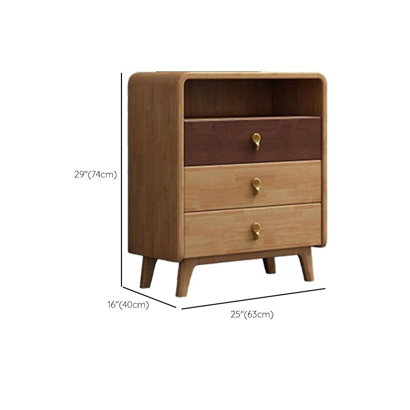 Mid-Century Modern Rectangle Chest with Drawers in Natural Rubberwood