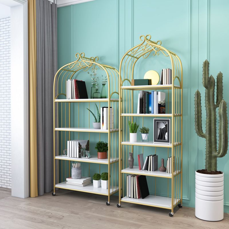 Gold Vertical Bookshelf Iron Frame Solid Wood Shelf Bookcase with Caster Wheels Clearhalo 'Bookcases' 'furn' 'furn_bookcases' 'Furniture' 'furniture_bookcases' 'Office Furniture' 1200x1200_31a414be-d9a9-4050-bc1a-d03890697e4b