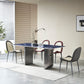 Mesa de comedor fija de piedra rectangular estilo simplicidad con pedestal doble