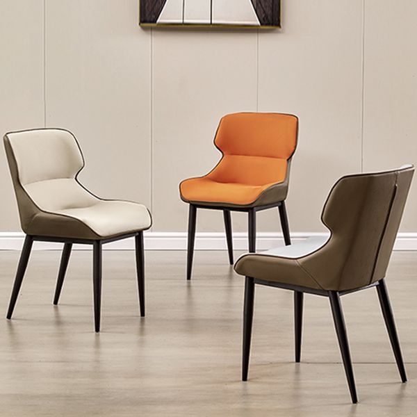 Modern Simple Side Chair Faux Leather Side Dining Chair with Metal Base for Home Use