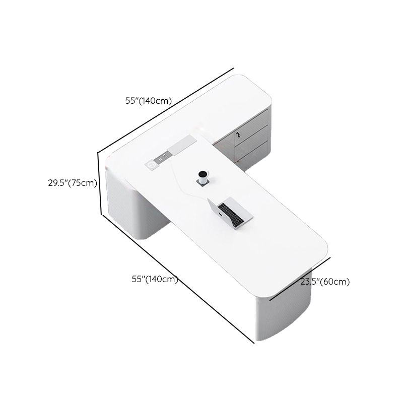 Cabinet de bureau exécutif blanc contemporain Piédestal de bureau en forme de forme en L
