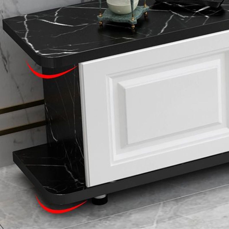 Meuble TV contemporain en bois, rangement ouvert, Console multimédia TV avec pieds pour salon