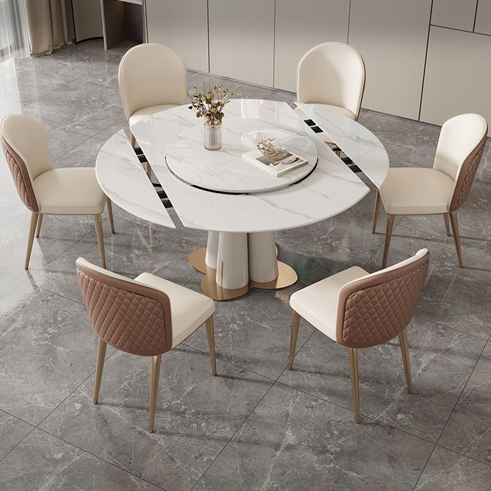Metal and Slate Table Modern Home Retractable Round Dining Table