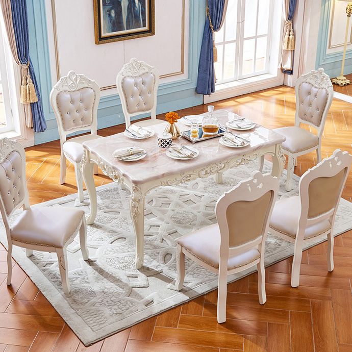 Stone White Dining Table Victorian 4 Legs Table for Dining Room Clearhalo 'Dining Tables & Seating' 'Dining Tables' 'dining_table' 'furn' 'furn_dining_table' 'Furniture' 'Kitchen & Dining Furniture' 1200x1200_31b0dd1a-9a91-403d-84ef-927a79b9db98