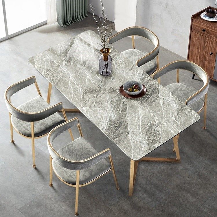 Metal Traditional Luxury Rectangle Dining Table with Sled Sintered Stone Table for Home Clearhalo 'Dining Tables & Seating' 'Dining Tables' 'dining_table' 'furn' 'furn_dining_table' 'Furniture' 'Kitchen & Dining Furniture' 1200x1200_31b18faa-a9e7-45ab-bdb2-c5c6ff69ff46