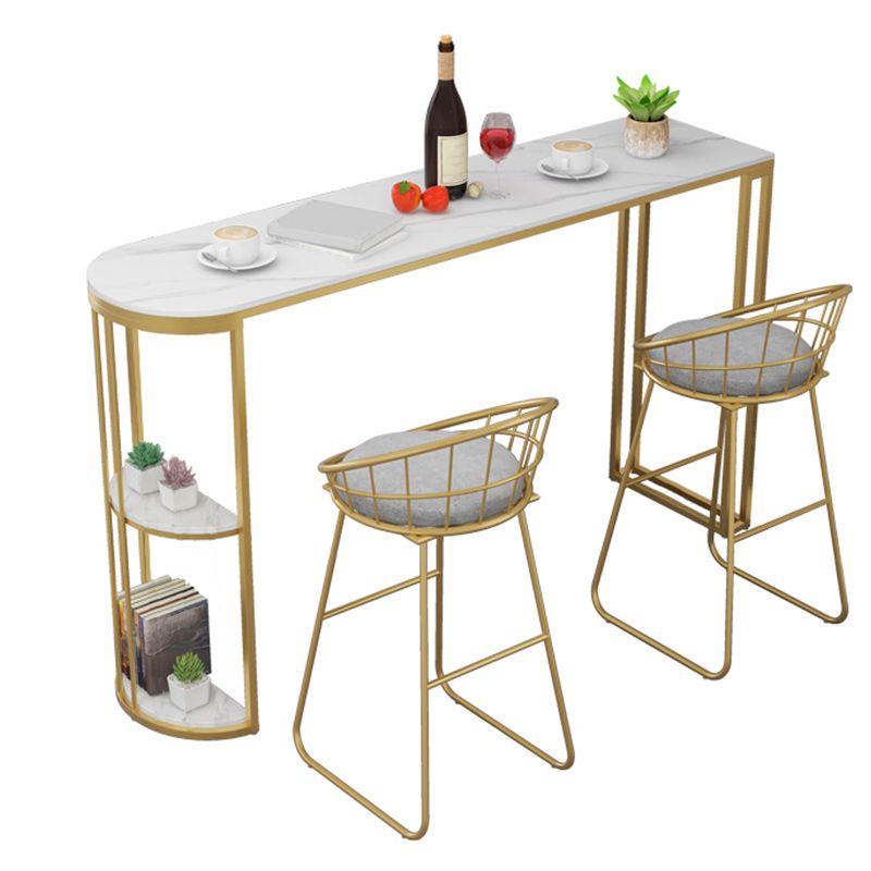 Moderne stijl balktafel stenen top pubtafel met opbergrek