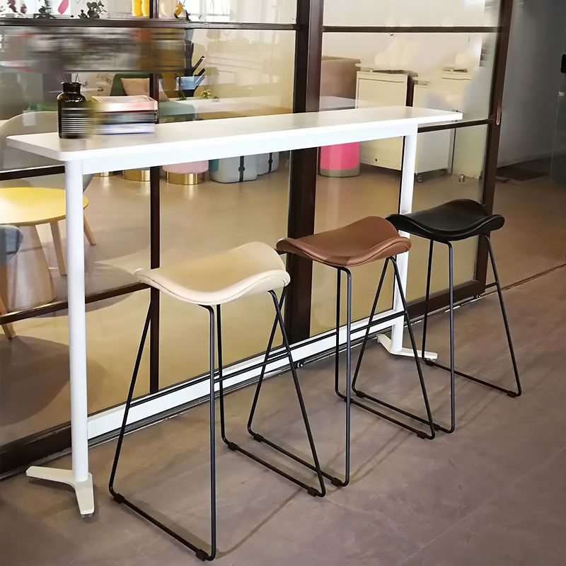 Industrial Armless Bucket Counter Stool Faux Leather Bar Chair with Metal Legs