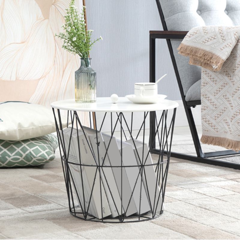 Storage Contemporary Coffee or End Table with Metal Round Top