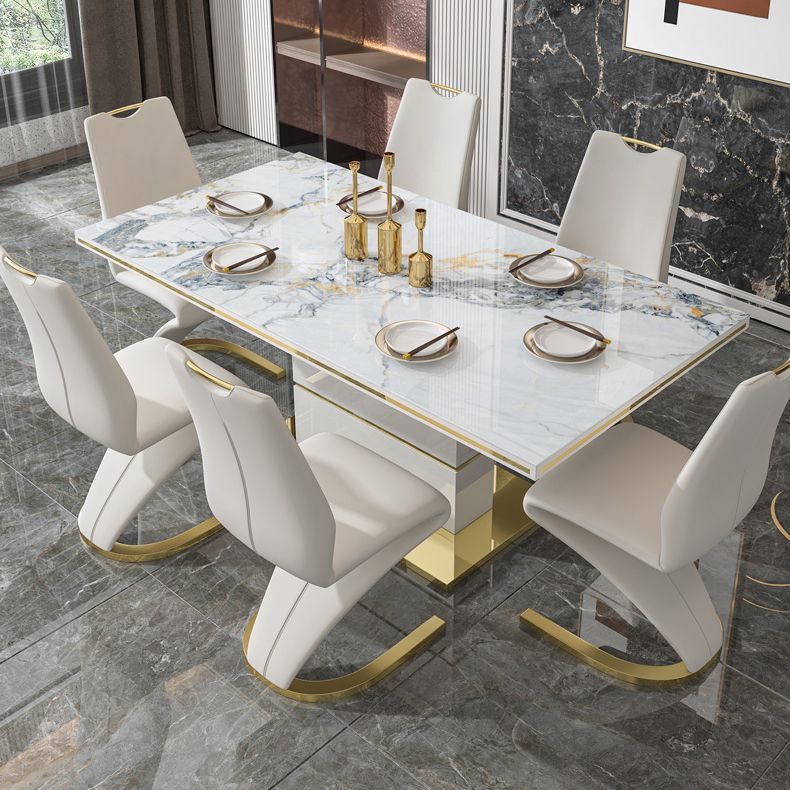 Luxury Sintered Stone Top Dining Table White Rectangle Table with Metal Pedestal Base Clearhalo ' dining_table' 'Dining Tables & Seating' 'Dining Tables' 'furn' 'furn_dining_table' 'Furniture' 'furniture_dining_table' 'Kitchen & Dining Furniture' 'kitchen&dining_furn' 'kitchen' 'kitchen_dining_table' 1200x1200_31c3296e-0ee5-4cd9-8125-e3898cdb4987