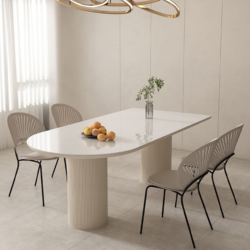 Modern Double Pedestal Dining Table Stone Dinner Table in White