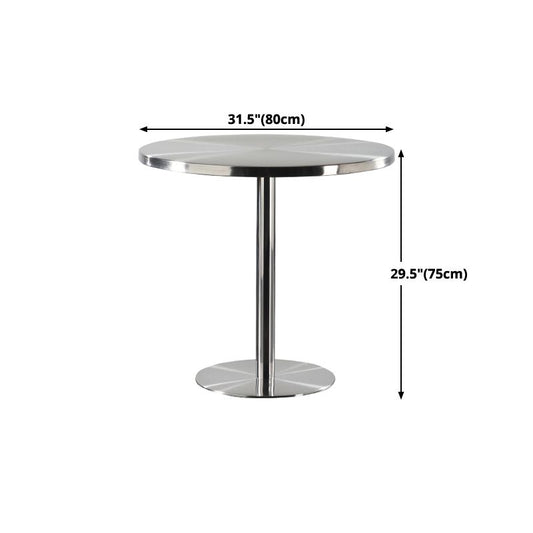 Metal Contemporary Sliver Dining Table Stainless Steel Dining Table with Pedestal Base Clearhalo ' dining_table' 'Dining Tables & Seating' 'Dining Tables' 'furn' 'furn_dining_table' 'Furniture' 'furniture_dining_table' 'Kitchen & Dining Furniture' 'kitchen&dining_furn' 'kitchen' 'kitchen_dining_table' 1200x1200_31c3f168-de78-4aa2-9ecb-4eca45c7171f