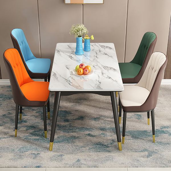 Mesa de comedor rectangular de vidrio de estilo moderno con 4 pies