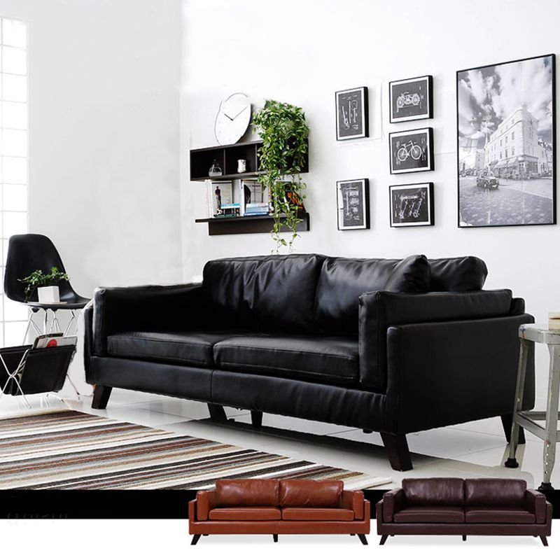 Faux Leather Sofa Modern 25.98" H Cushions Couch in Black/Brown Clearhalo 'furn' 'furn_sofas' 'Furniture' 'furniture_sofas' 'kitchen' 'kitchen_sofas' 'Living Room Furniture' 'Sofa' 'sofas' 1200x1200_31d1558f-f5e6-48a0-af2f-813b959904fe