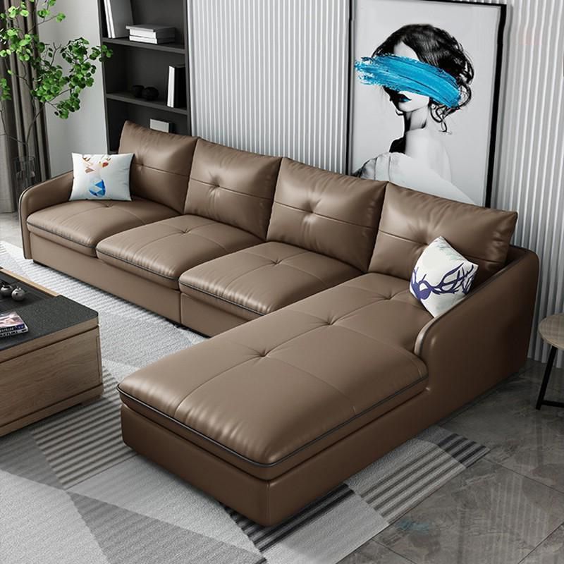 31.49 " H Brown Leather Square Arm Tufted Sofa & Chaise for Living Room Clearhalo 'furn' 'furn_sectionals' 'Furniture' 'Living Room Furniture' 'Sectionals' 1200x1200_31d31e76-2b7f-41b8-93f1-39efbad5cb19