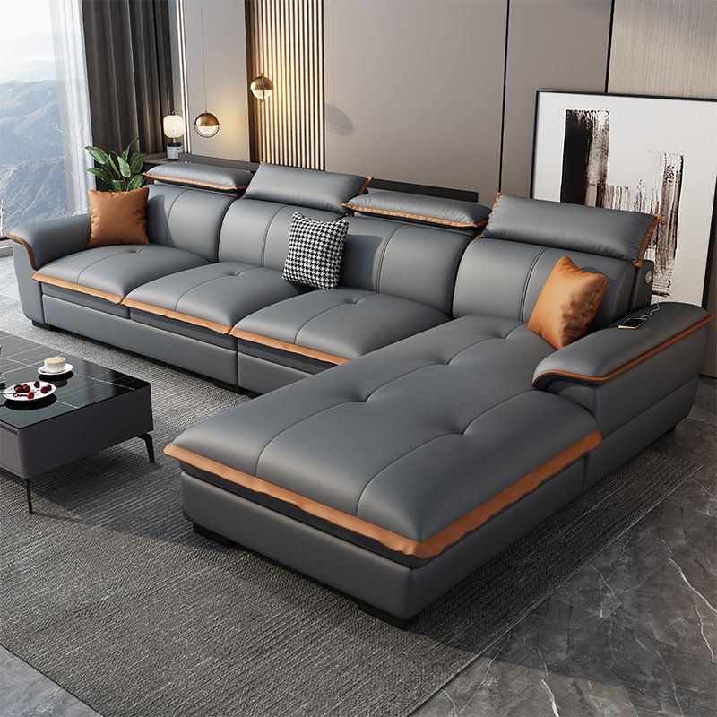 Tufted Pillow Top Arm Sectional Stain Resistant Sectional Gray Faux Leather Clearhalo 'furn' 'furn_sectionals' 'Furniture' 'Living Room Furniture' 'Sectionals' 1200x1200_31d6237f-2379-4462-8b5f-be288c72d3f1