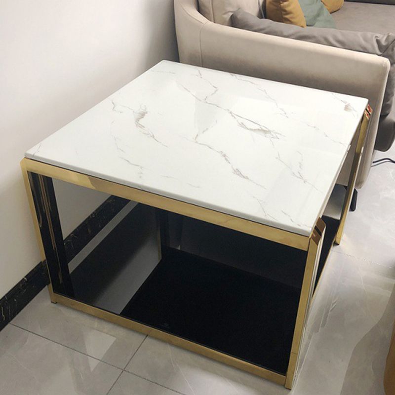 Tabella di estremità del blocco quadrata in acciaio inossidabile moderno tavolo da tavolo angolare in marmo laterale