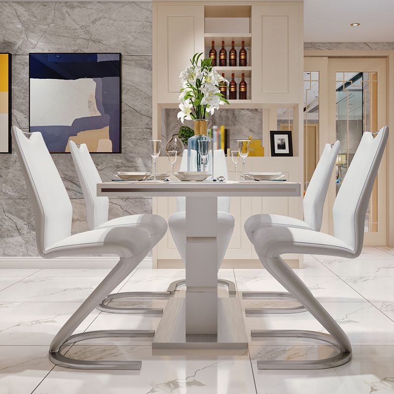 Luxury Artificial Wood Dining Table Rectangle White Table with Metal Pedestal Clearhalo 'Dining Tables & Seating' 'Dining Tables' 'dining_table' 'furn' 'furn_dining_table' 'Furniture' 'Kitchen & Dining Furniture' 1200x1200_31dd8203-970f-4b58-8809-e2ba5e7d8154