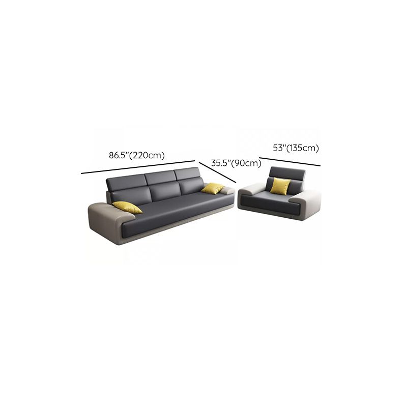 Faux Leather Sofa and Chaise Gray Pillow Top Arm Slipcovered Sofa Clearhalo 'furn' 'furn_sectionals' 'Furniture' 'Living Room Furniture' 'Sectionals' 1200x1200_31de06e0-9135-4230-8da0-a68a939d1df8