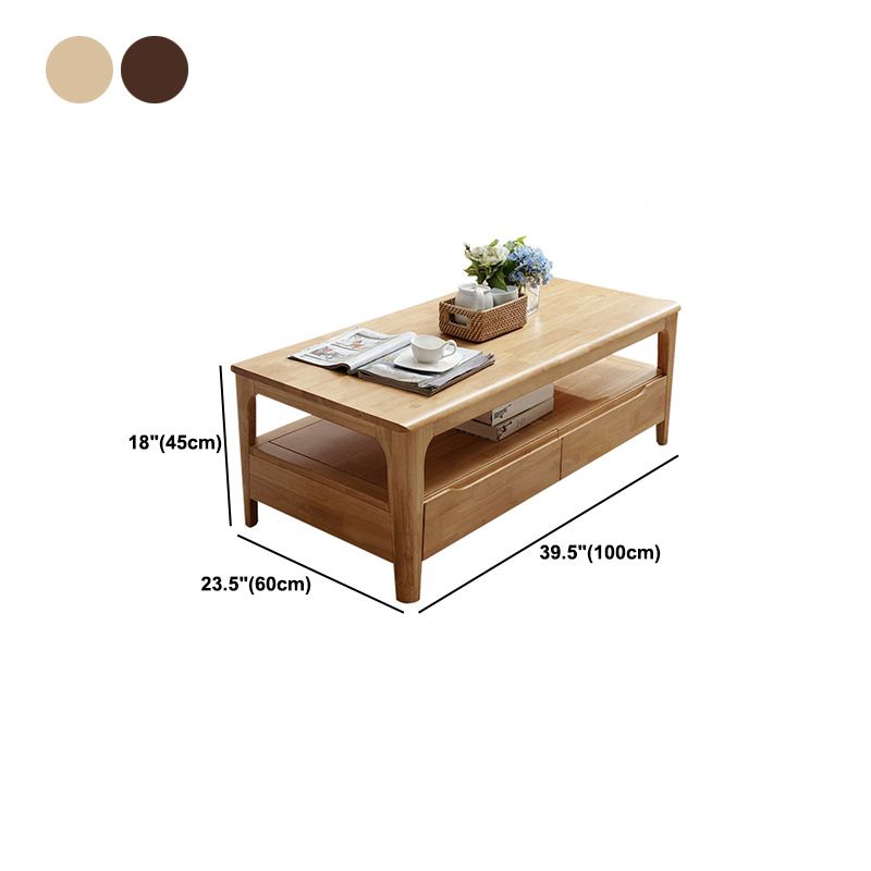 Rectangular 4 Legs Base Design Solid Wood Table with Drawer Coffee Table
