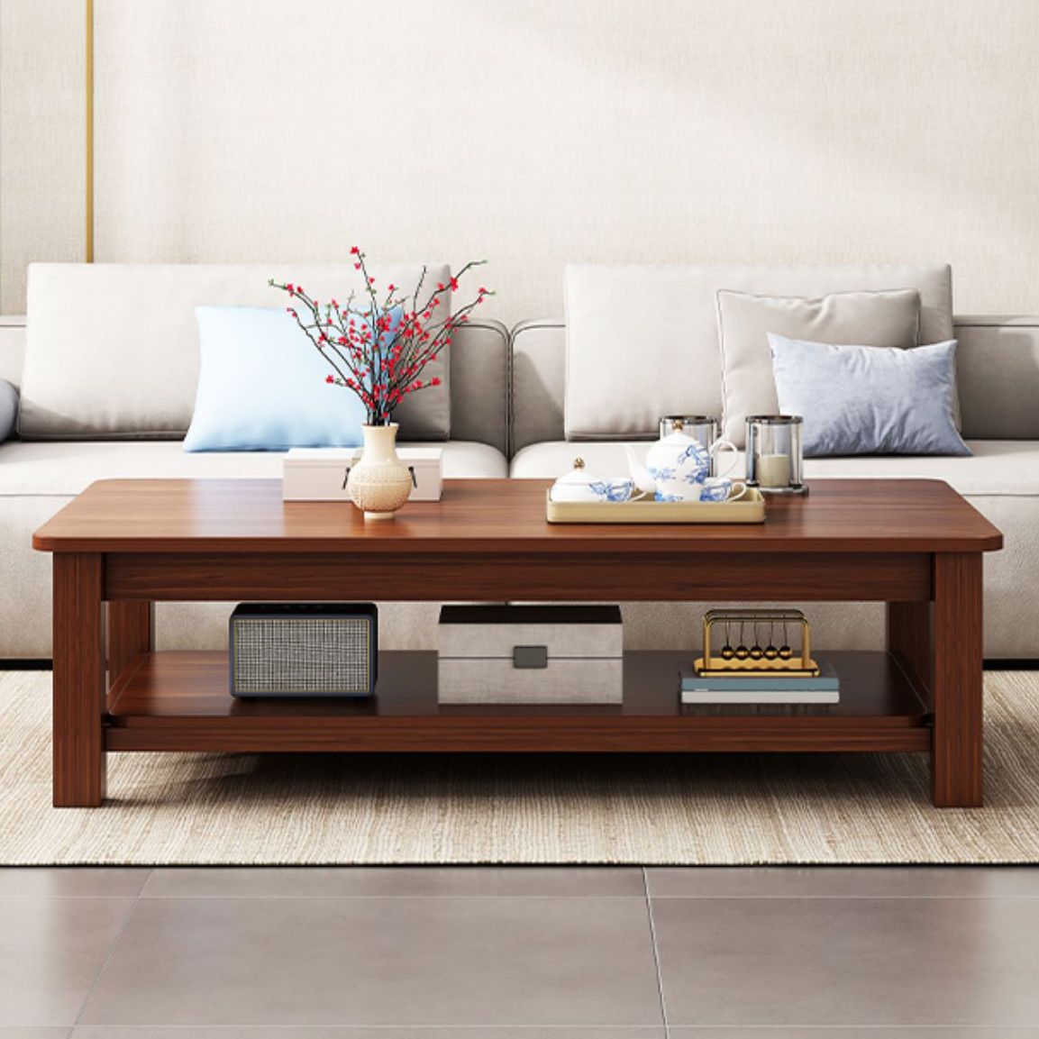 Legno rettangolare 1 tavolino singolo 4 gambe tavolo da cocktail con scaffale