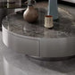 Modern Gray Cocktail Table Round Glass /  Slate Coffee Table