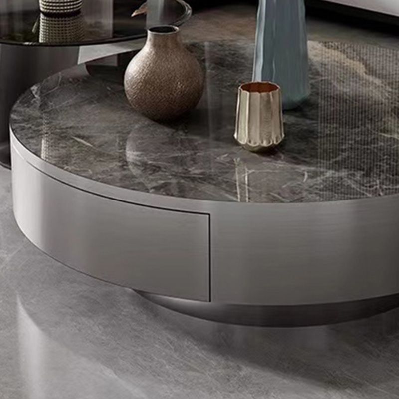 Modern Gray Cocktail Table Round Glass /  Slate Coffee Table