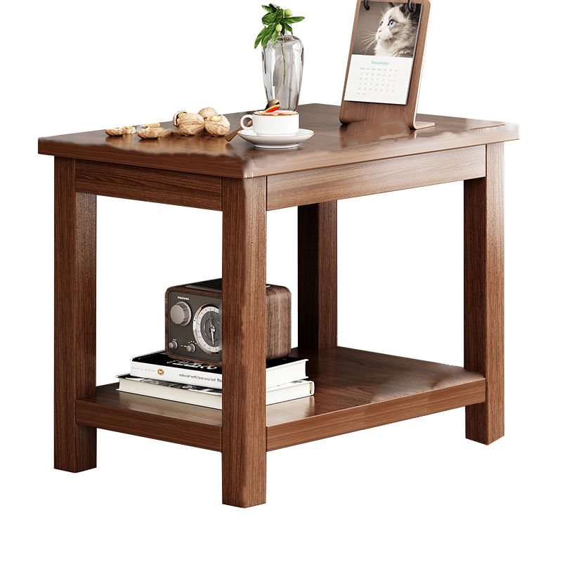 Contemporary Side Table Double Tier Wood Accent Side Table with Shelf