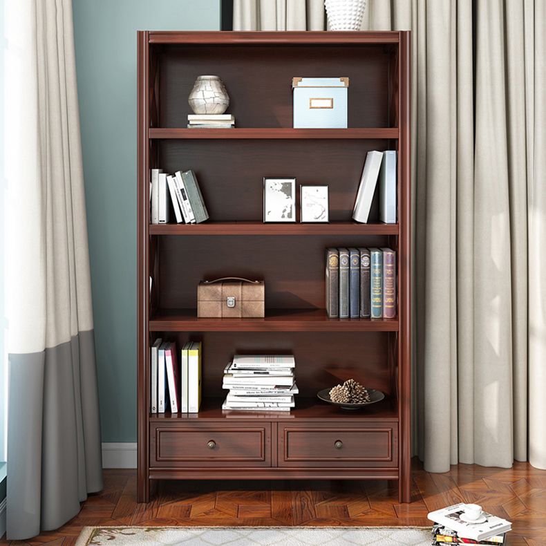 Wooden Standard Bookshelf Contemporary Closed Back Bookcase with Drawers