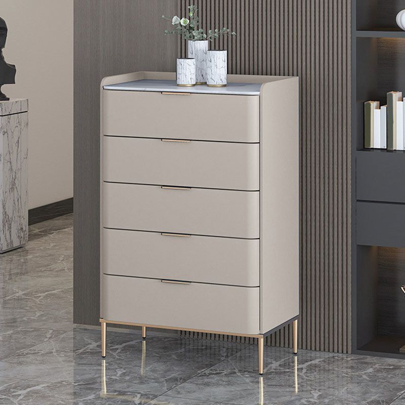 Cómoda de almacenamiento de piedra vertical Glam para dormitorio, cómoda de 16 "de ancho con patas de metal