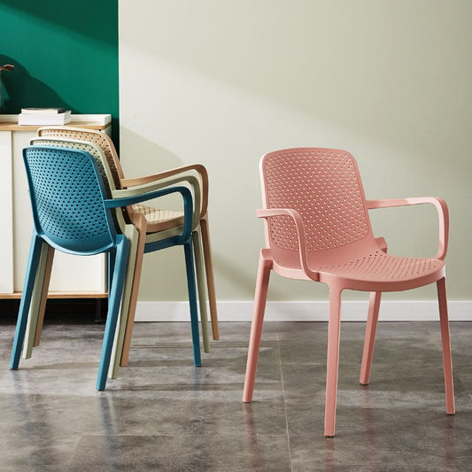 Scandinavian Plastic Dining Arm Chairs Stackable Solid Back Armchairs (Set of 4) Clearhalo ' kitchen&dining_furn' 'Dining Chairs' 'Dining Tables & Seating' 'dining_chair' 'furn' 'furn_dining_chair' 'Furniture' 'furniture_dining_chair' 'Kitchen & Dining Furniture' 'kitchen' 1200x1200_31e72130-021d-45d0-8806-96a5b434b3b6