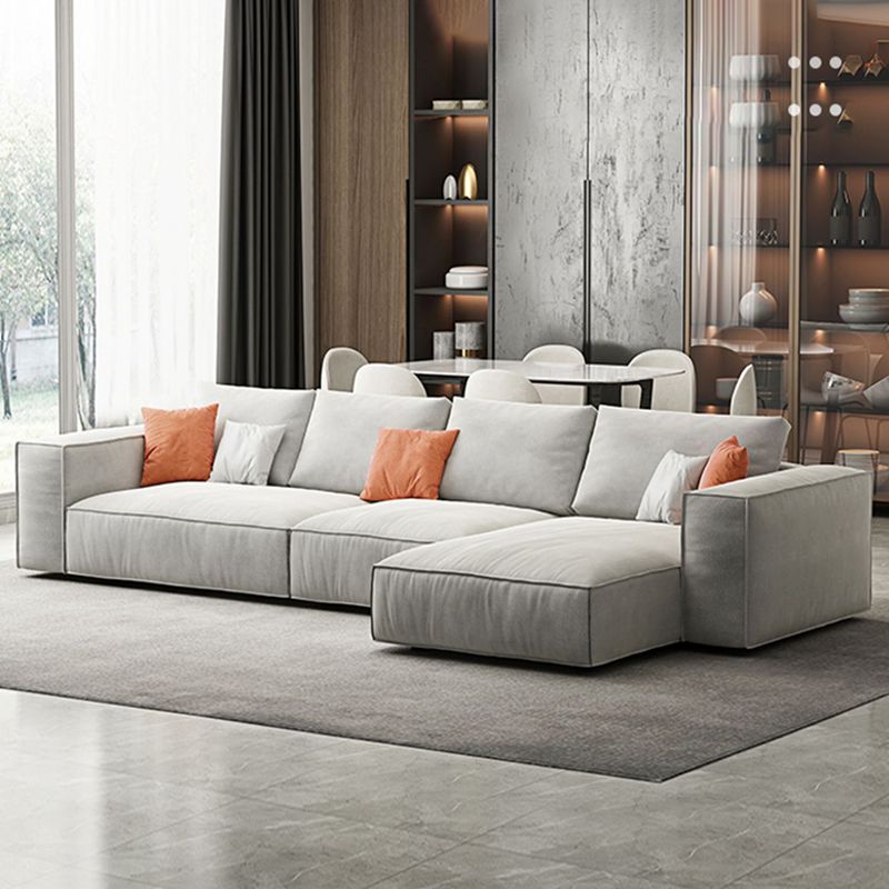 Simple Light-grey Sofa/Sectional with Faux Leather and Pillowed Back Cushions Clearhalo 'furn' 'furn_sectionals' 'Furniture' 'furniture_sectionals' 'kitchen' 'kitchen_sectionals' 'Living Room Furniture' 'Sectionals' 1200x1200_31e7ddad-bdec-48b6-a218-f64bb300935c