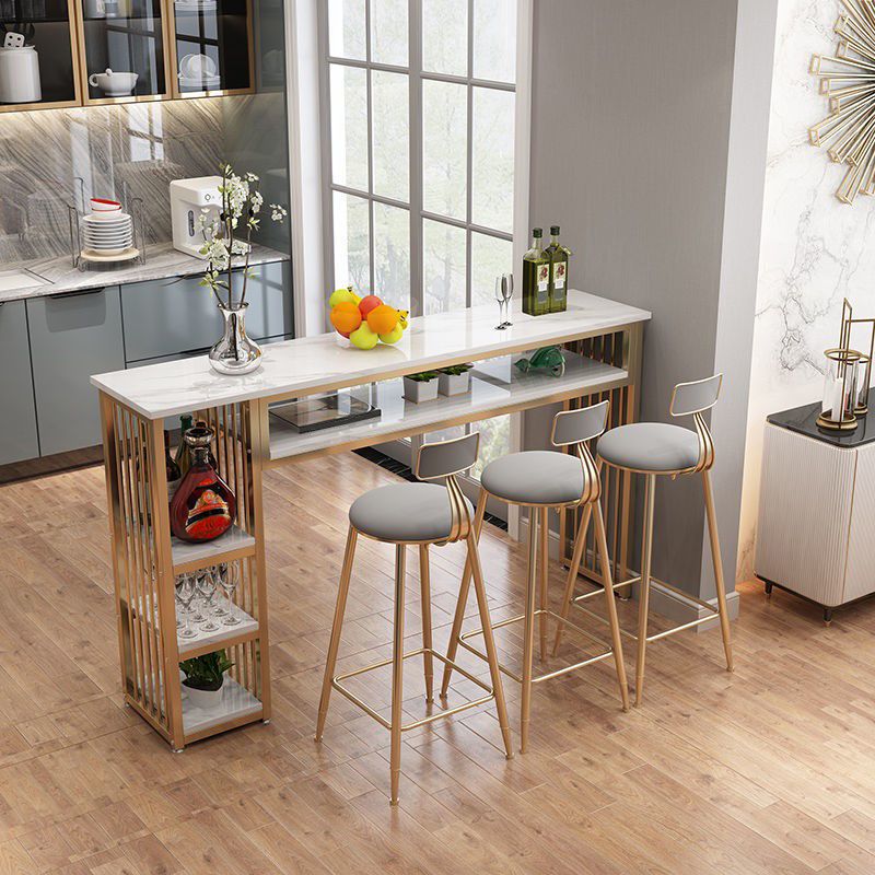 Contemporary Bistro Bar Desk Storage Indoor Double Pedestal Bistro Bar Table