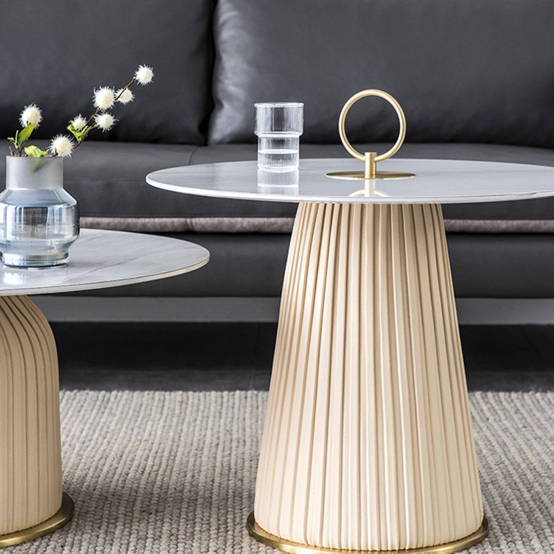 Glam Stone Top Coffee Table Pedestal Round Cocktail Table in White Clearhalo 'Coffee & Accent Tables' 'Coffee Tables' 'coffee_tables' 'furn' 'furn_coffee_tables' 'Furniture' 'Living Room Furniture' 1200x1200_31eb2b66-d8ce-4b16-9a87-e2db8ce0eb9c