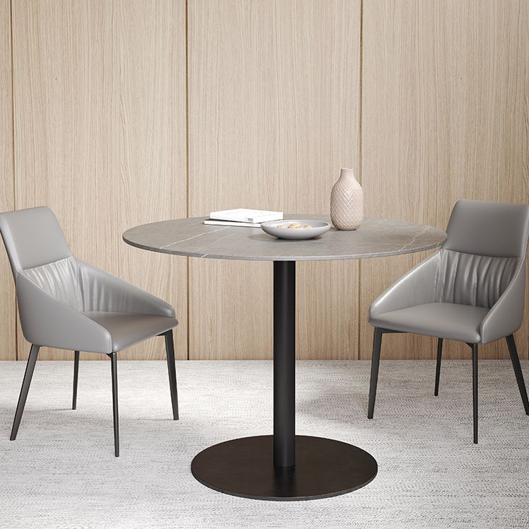 Mesa de comedor de piedra gris con base metálica, mesa de comedor redonda moderna para el hogar