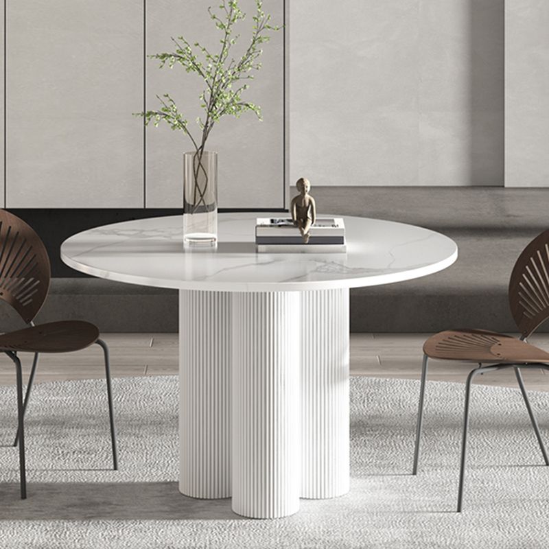 Round Standard Height Dining Table Modern Stone and Metal White Dinette Table Clearhalo 'Dining Tables & Seating' 'Dining Tables' 'dining_table' 'furn' 'furn_dining_table' 'Furniture' 'furniture_dining_table' 'Kitchen & Dining Furniture' 1200x1200_31ee7cd9-e700-4e9f-82cf-367879f46f4b