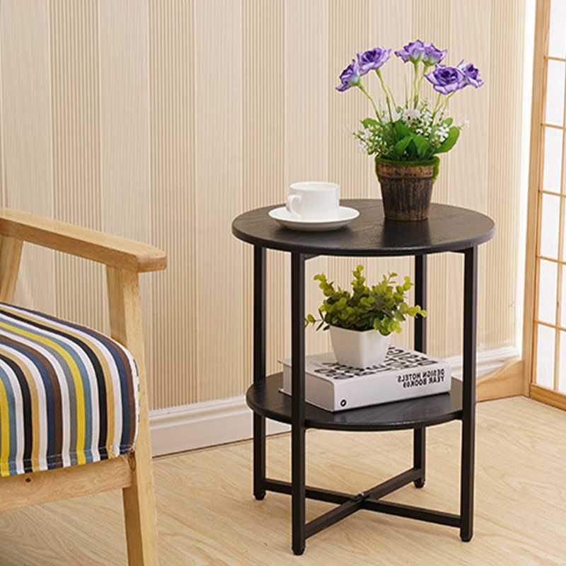 Modern Wood End Side Table Round 2-Tier Corner Table with Storage