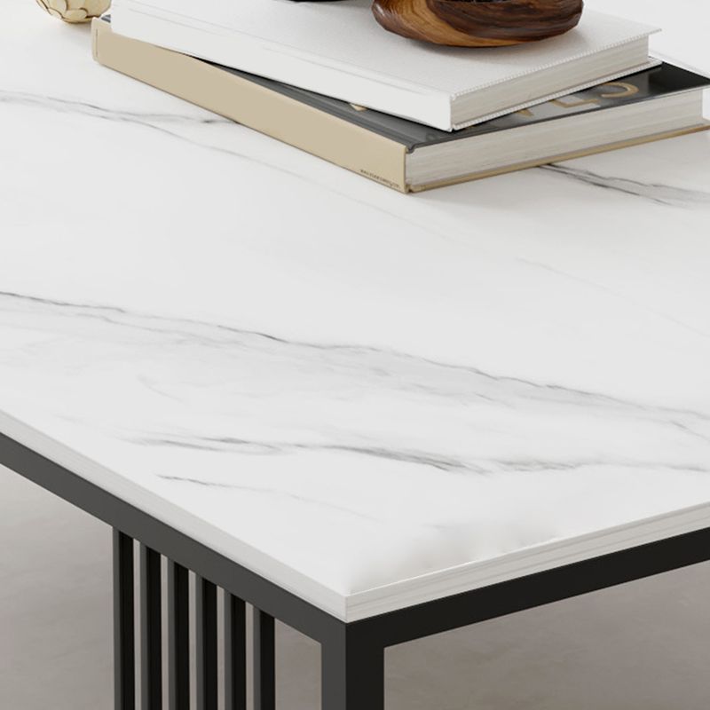 Glam Rectangle Stone Top Coffee Table with Steel Frame Base 1 Piece