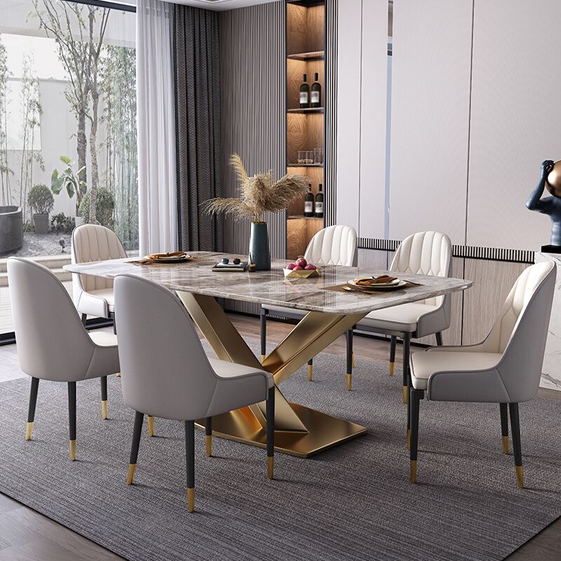 Metal Traditional Luxury Rectangle Table Grey Sintered Stone Indoor Table with Pedestal Clearhalo ' dining_table' 'Dining Tables & Seating' 'Dining Tables' 'furn' 'furn_dining_table' 'Furniture' 'furniture_dining_table' 'Kitchen & Dining Furniture' 'kitchen&dining_furn' 'kitchen' 'kitchen_dining_table' 1200x1200_31f266a4-1f56-46aa-ac32-3b43eacde758